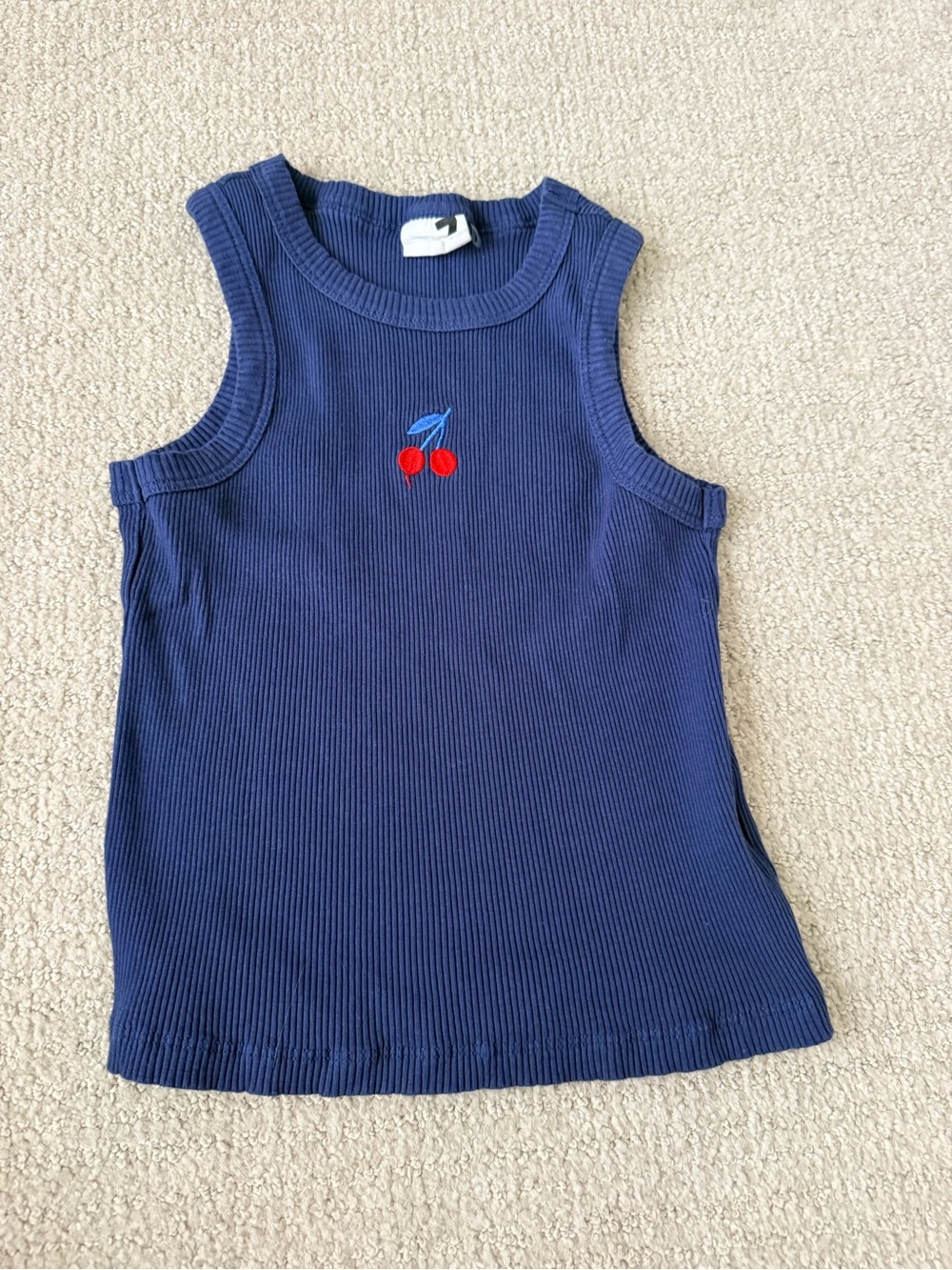 Cotton On Navy Ribbed Tank with Cherry Embroidery - Kids